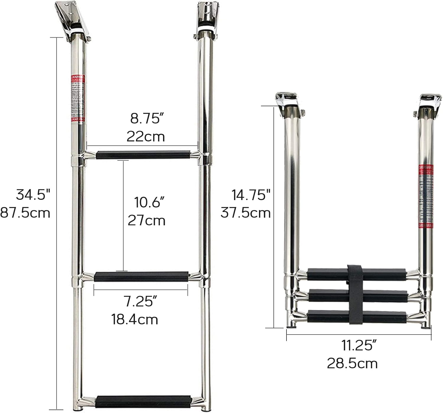 Stainless Steel 3 Step Telescoping Pontoon Boat Ladder, 600 Pounds Capacity, Pack of 2 P1709