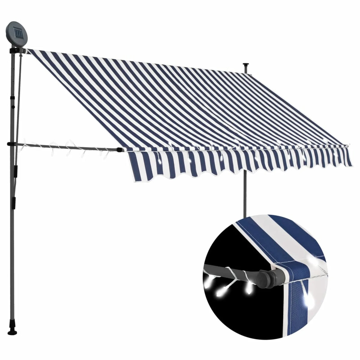 Blue and White Manual Retractable Awning C6041