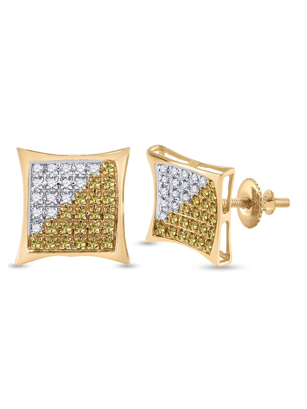 10kt Yellow Gold Mens Round Diamond Square Cluster Earrings 1/4 Cttw D6095