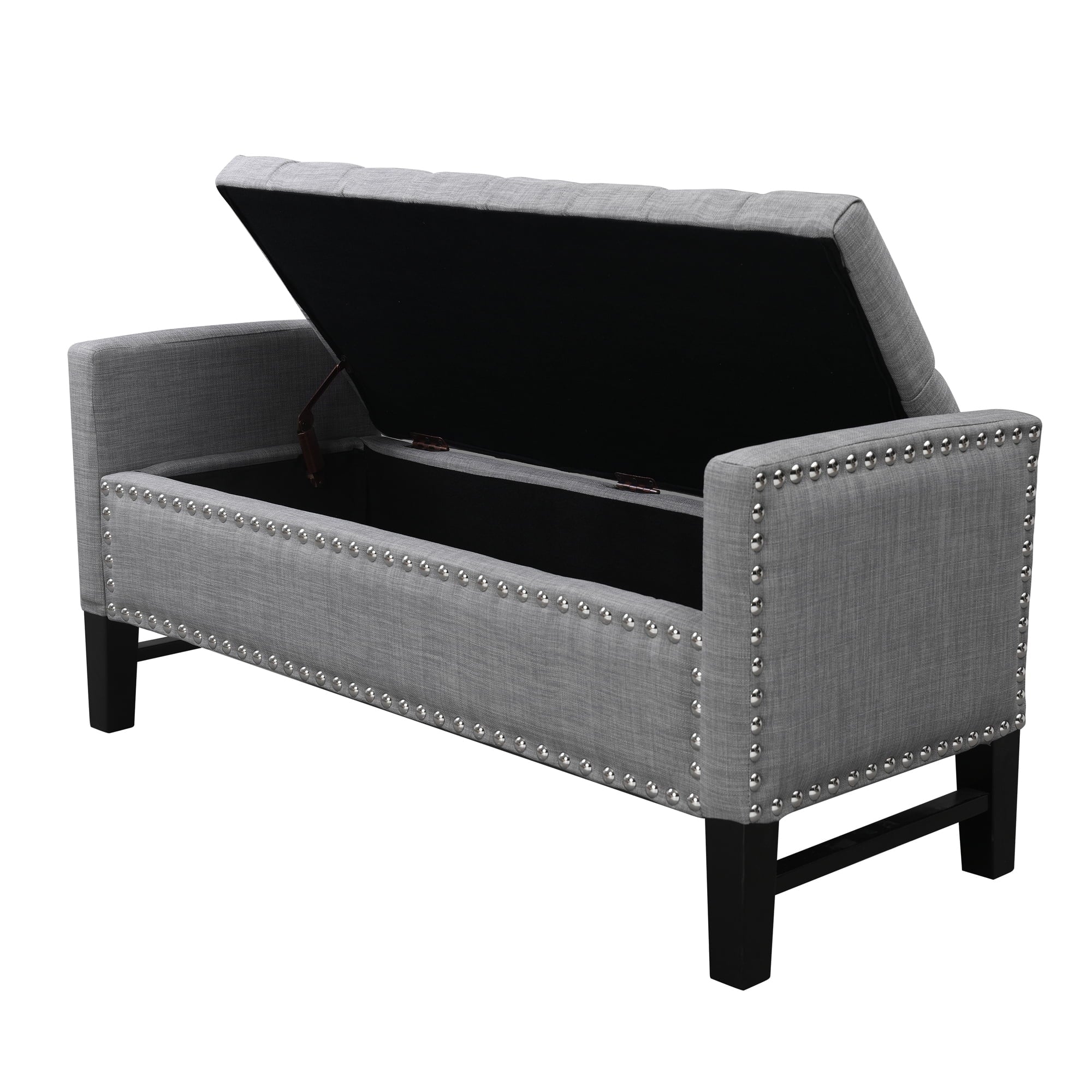 Light Grey Linen Storage Bench with Button Tufted Trim L354