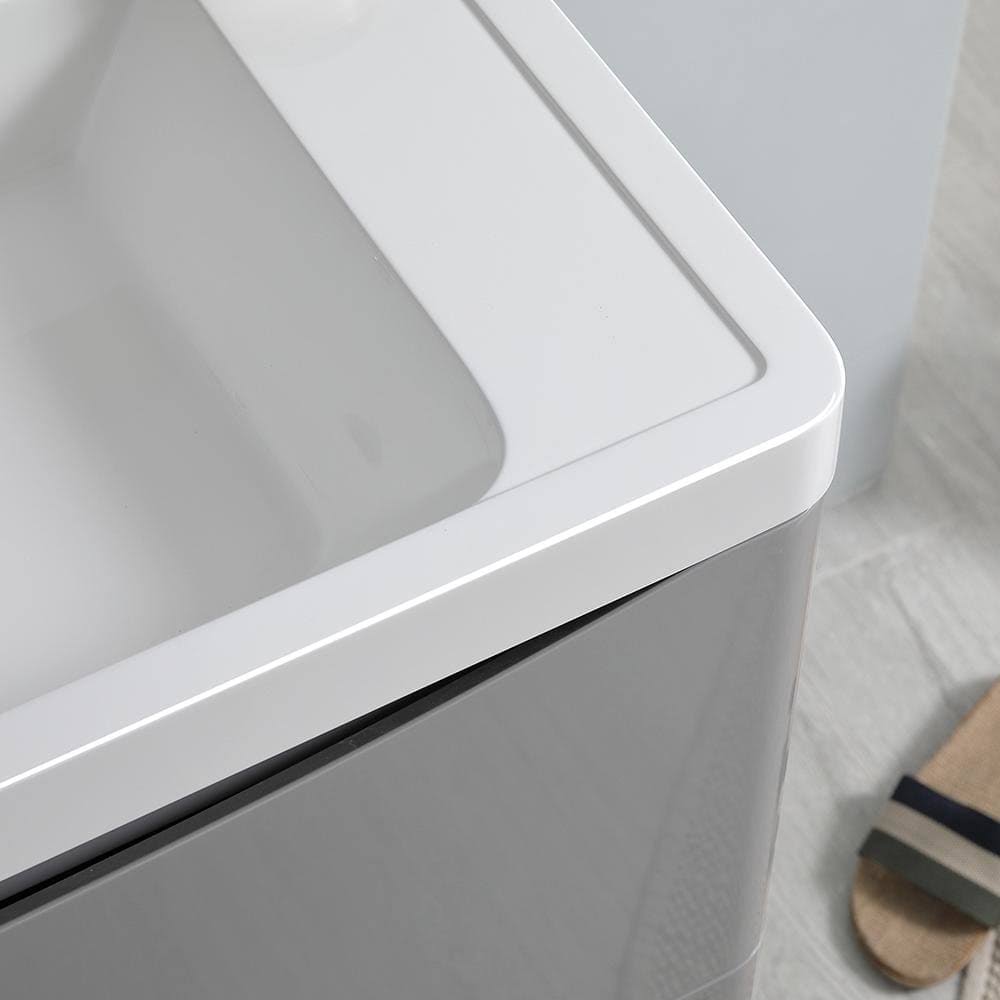 Glossy Gray Wall Hung Bathroom Cabinet with Integrated Sink H94926