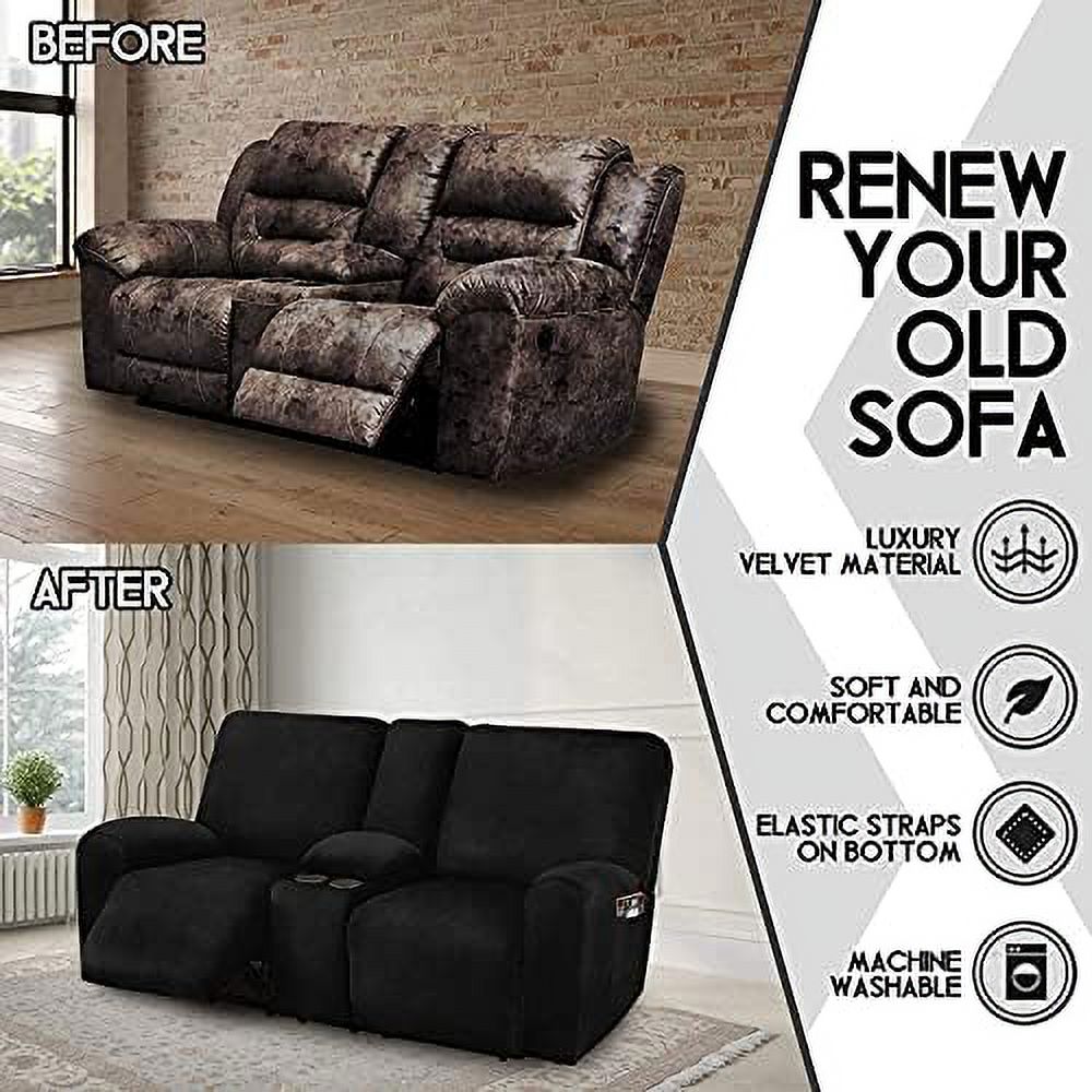 Ivory Velvet 2 Seater Loveseat Recliner Slipcovers with Middle Console U864