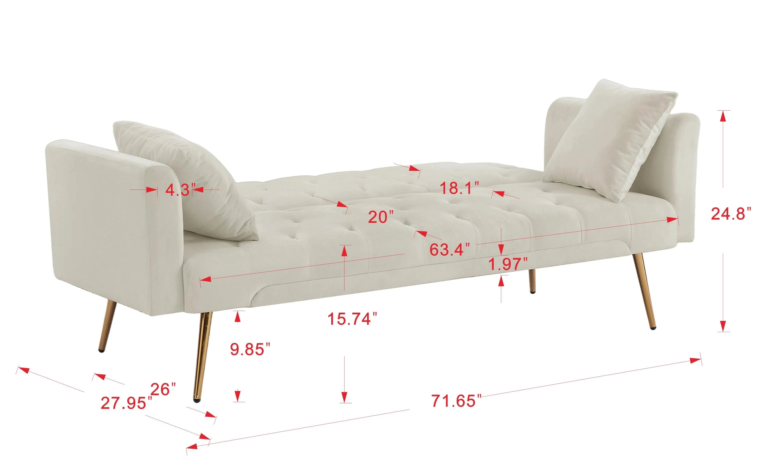 Beige Velvet Convertible Sofa Bed X229