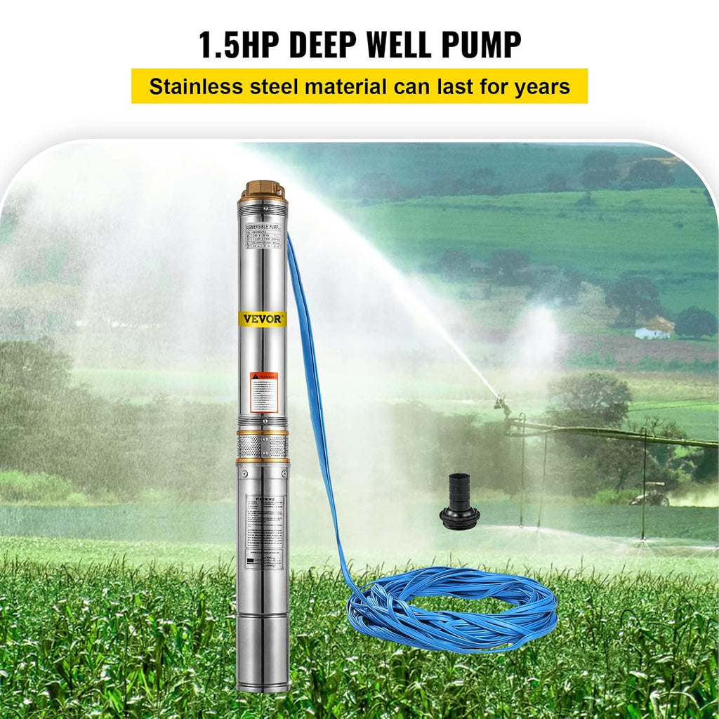 Stainless Steel Submersible Well Pump 1.5 HP 110V 131ft Cable 24GPM G738363