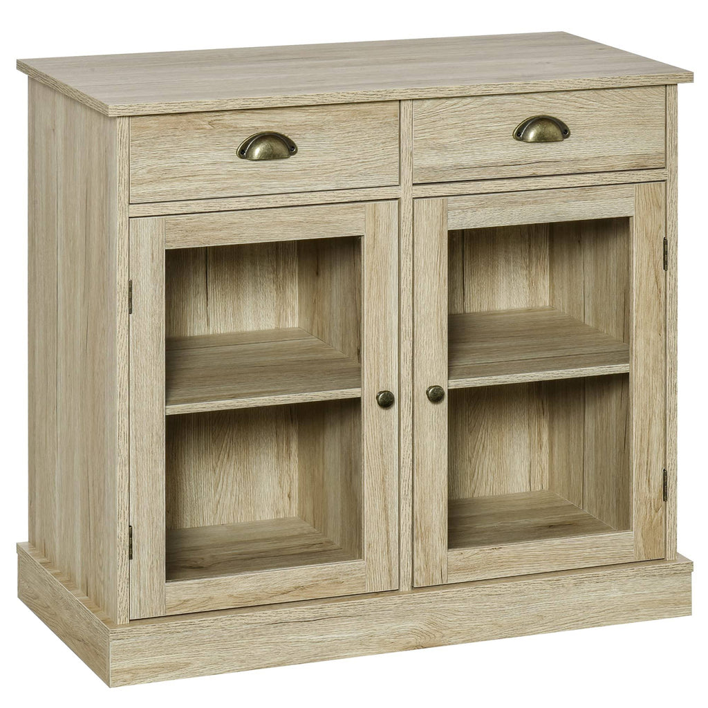 Rustic Farmhouse Style Sideboard Storage Cabinet with 2 Glass Doors and 2 Drawers O7445