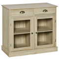 Rustic Farmhouse Style Sideboard Storage Cabinet with 2 Glass Doors and 2 Drawers O7445