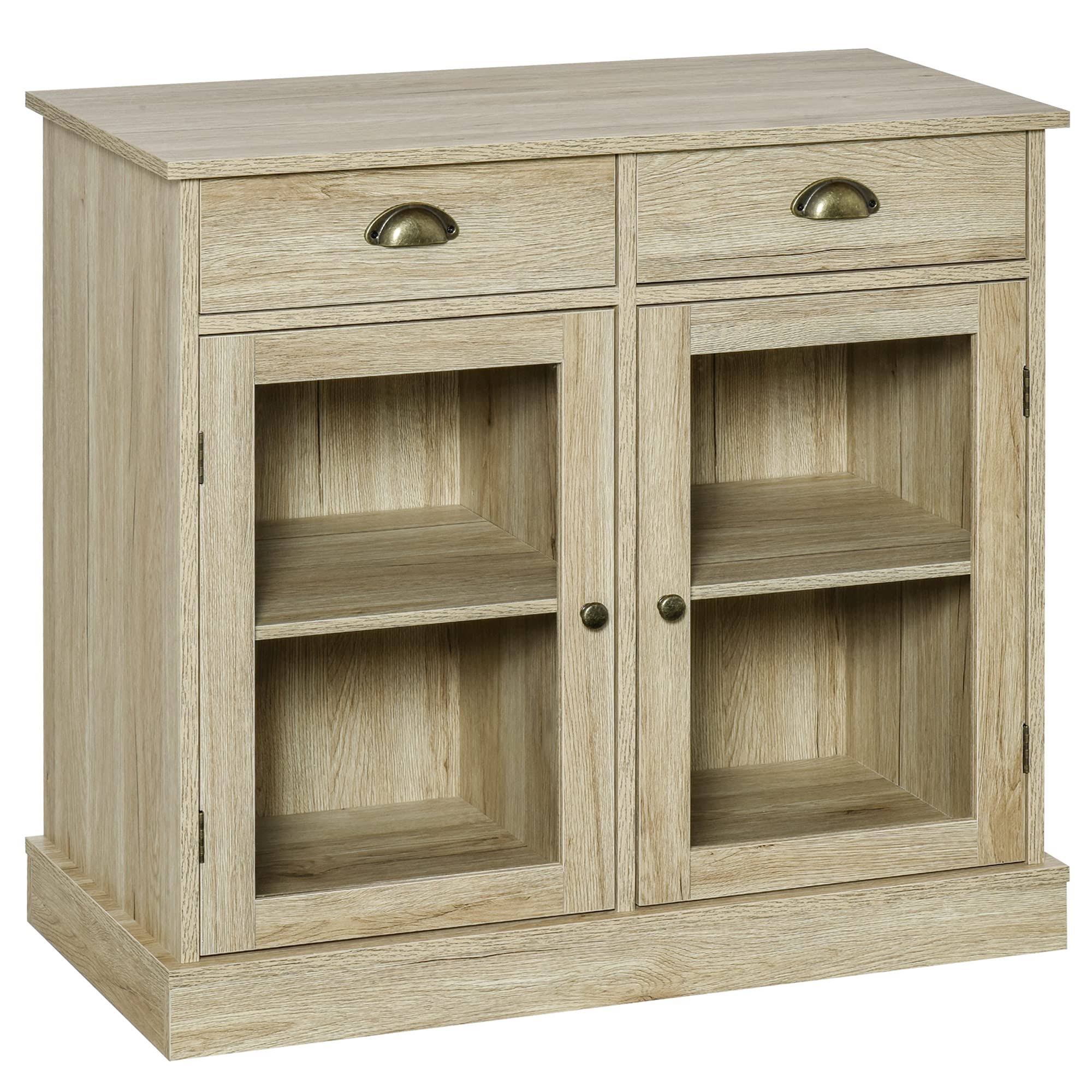Rustic Farmhouse Style Sideboard Storage Cabinet with 2 Glass Doors and 2 Drawers O7445