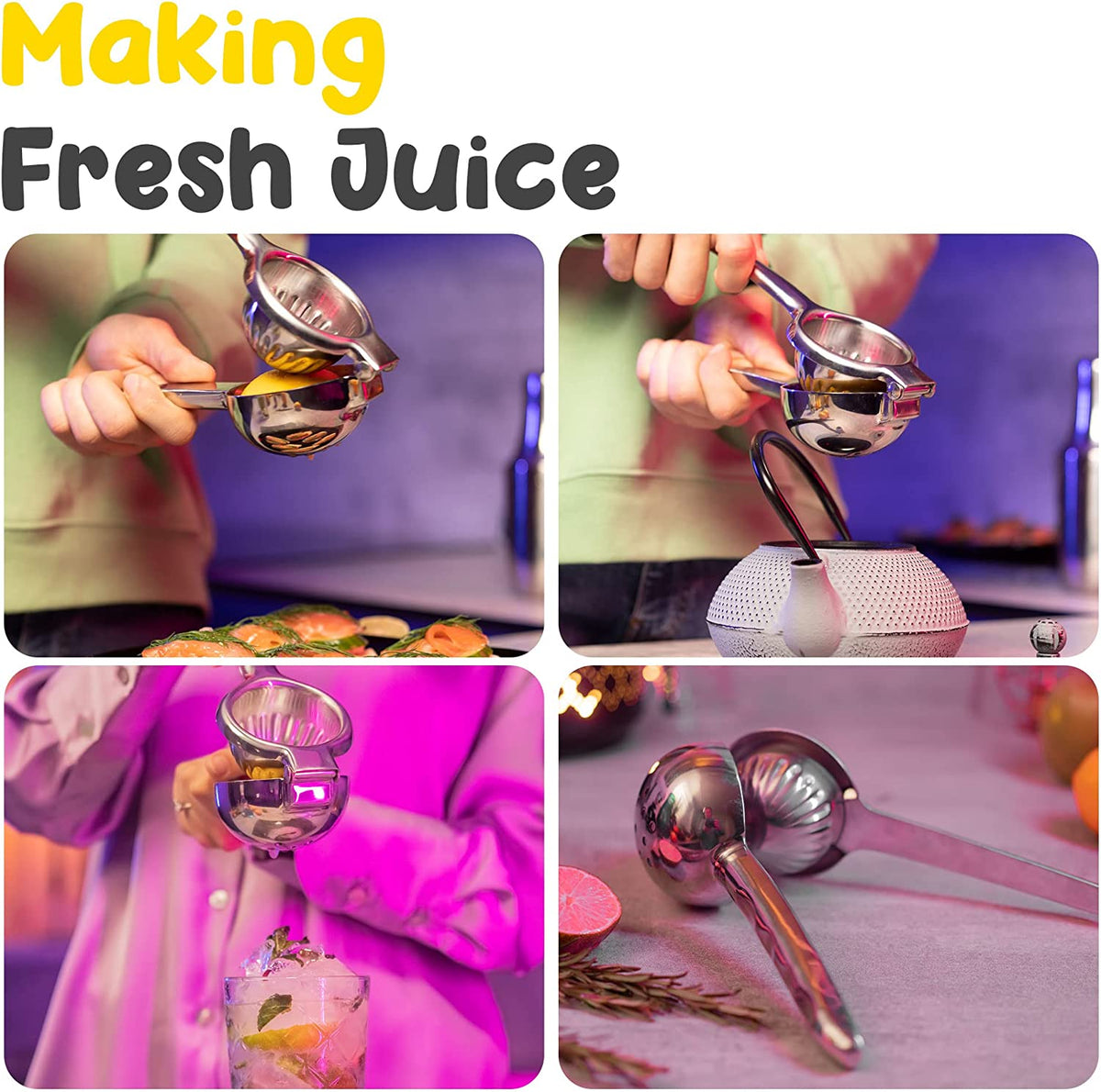 Stainless Steel Manual Lemon Squeezer with Handle and Large Bowl K71563