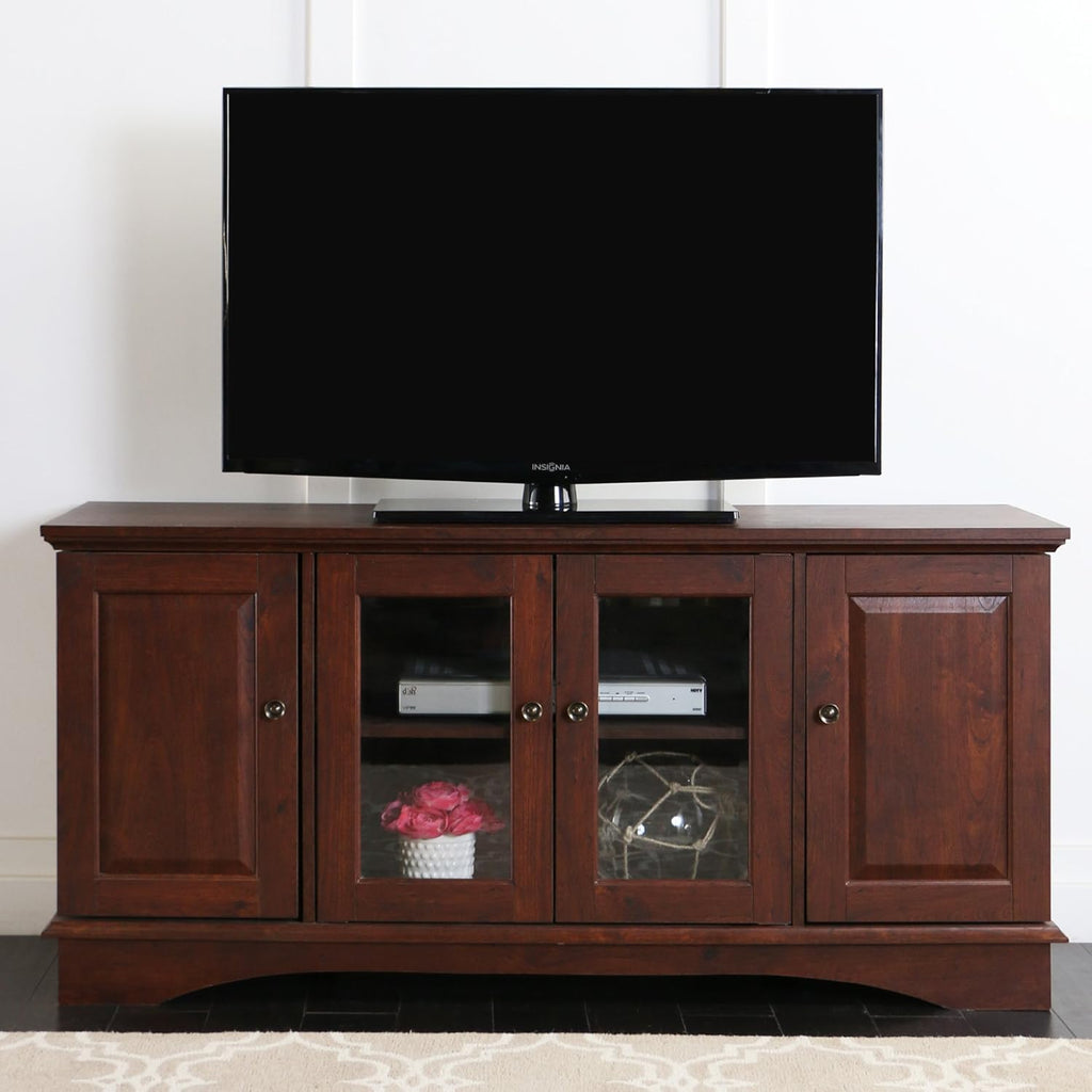 44 Inch Traditional Brown Wood TV Stand with Storage Cabinets B9246