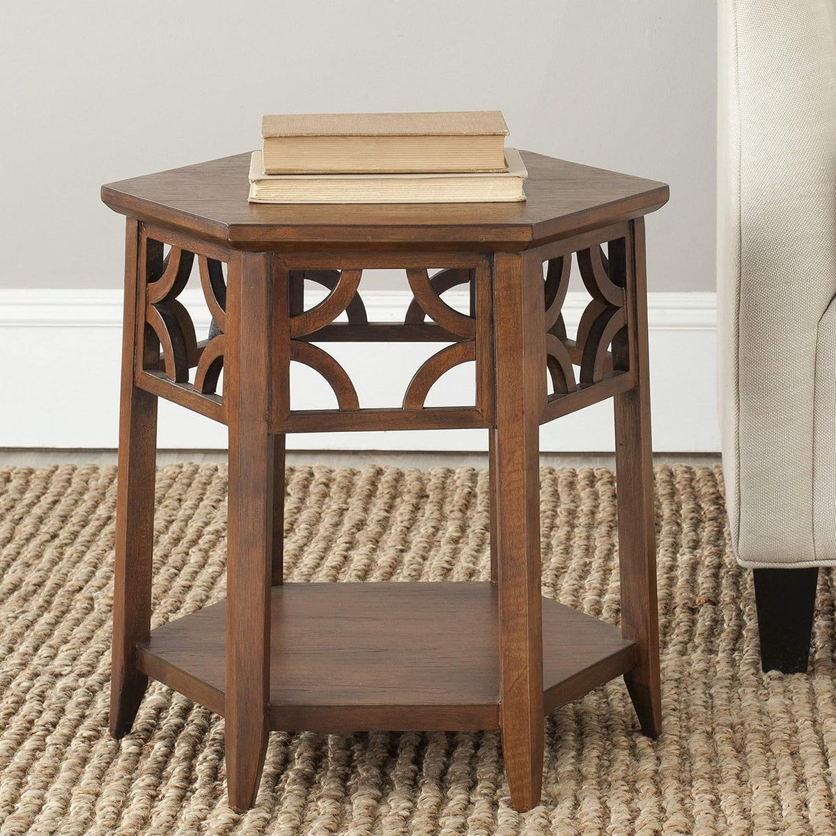 Light Brown Hexagon End Table Z637