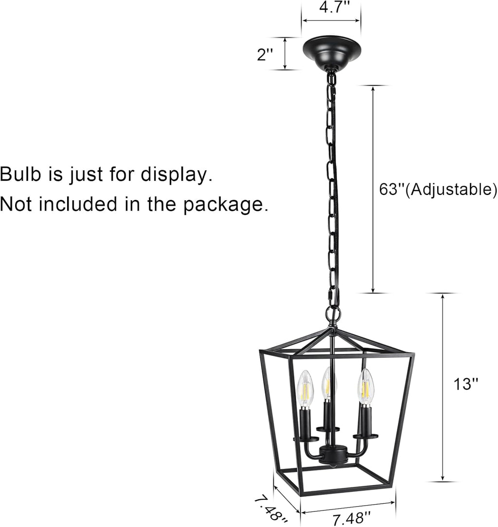 Vintage 3-Lights Black Lantern Chandelier D99361