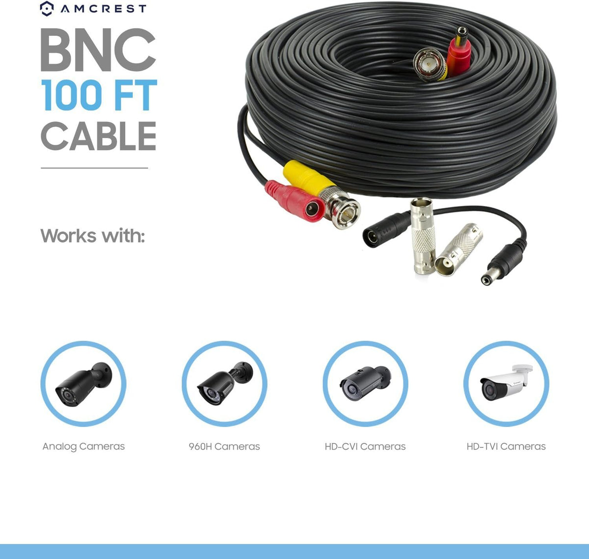 100 Feet Pre-Made Siamese BNC CCTV Security Camera Cable with Two Female Connectors L4610