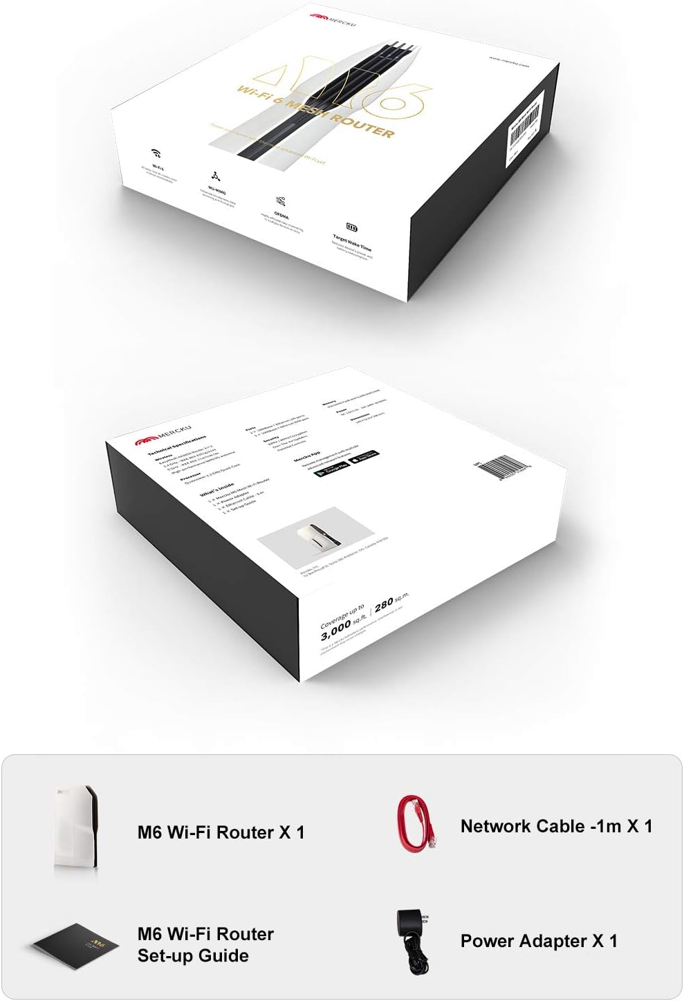 Mesh Wi-Fi 6 Router, 1 Pack, Dual-Band Gigabit, Pearl White A1657