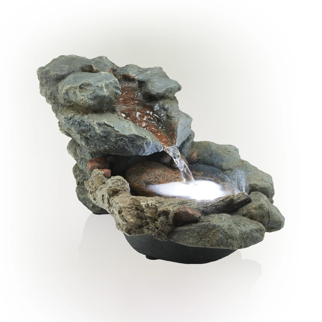 9" Tall River Rock Waterfall Tabletop Electric Fountain with LED Lights A6819