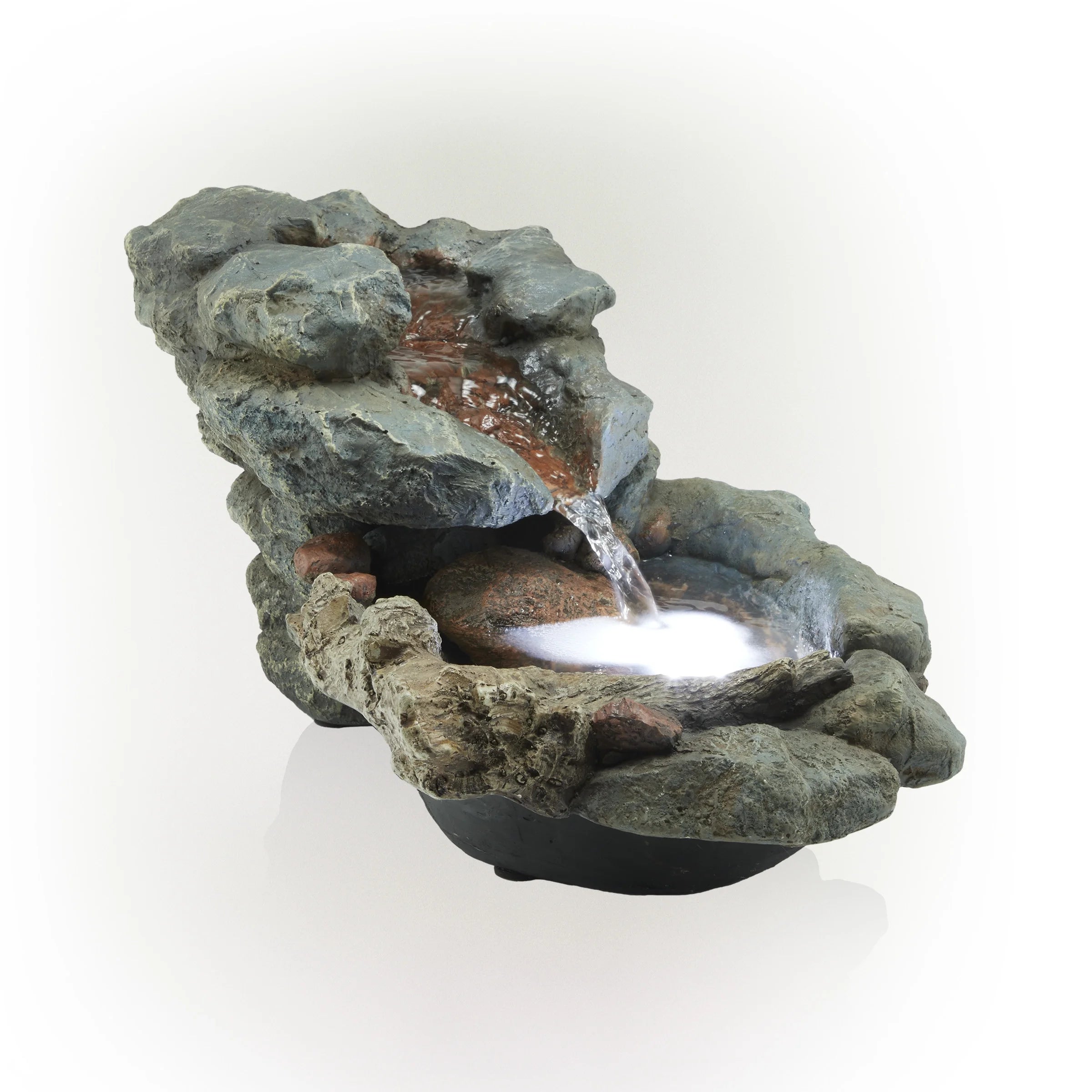 9" Tall River Rock Waterfall Tabletop Electric Fountain with LED Lights A6819