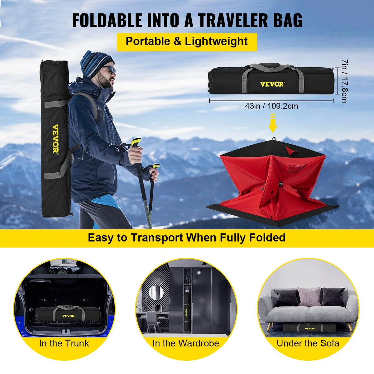 Red 2-Person Ice Fishing Tent with Carrying Bag H292