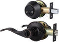 4 Pack Front Door Entry Lever Lock Set with Single Cylinder Deadbolt, Oil Rubbed Bronze E229