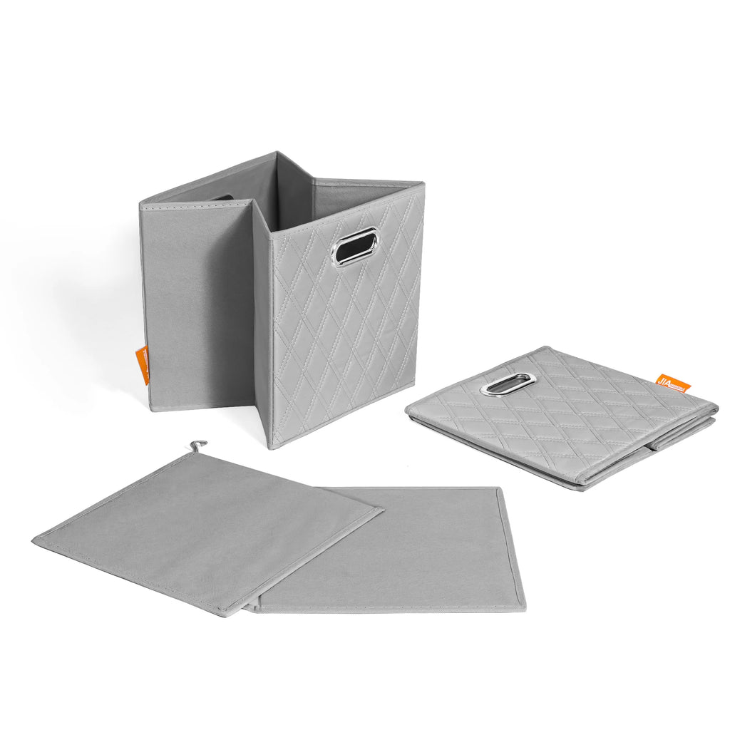 Gray Foldable Faux Leather Storage Cube Bins Set of Four R15252