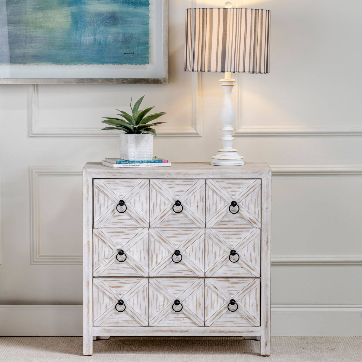 White Three Drawer Wood Cabinet V925