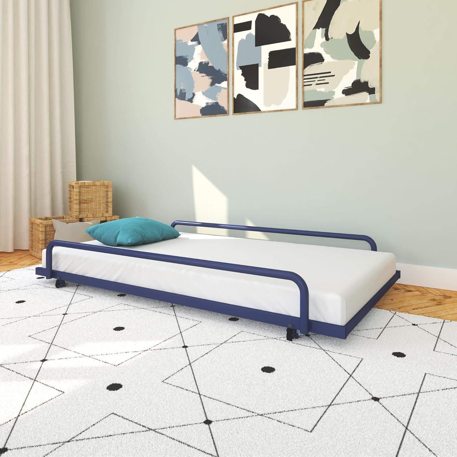 Twin Size Metal Trundle Bed with Casters O623