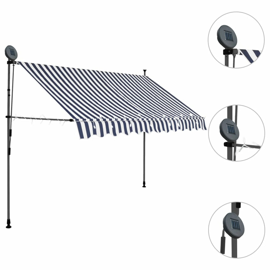 Blue and White Manual Retractable Awning C6041