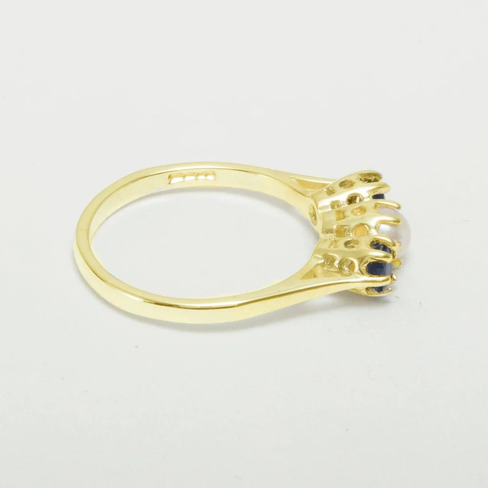 10k Yellow Gold Cultured Pearl & Sapphire Womens Ring L617025