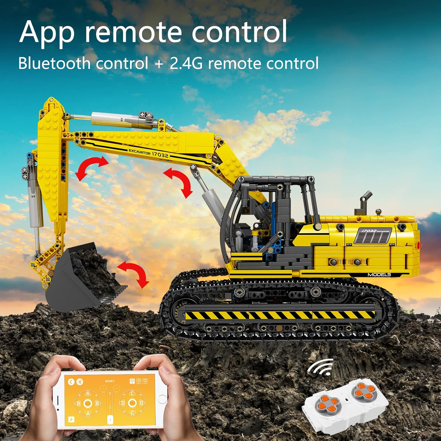 Excavators Building Kits, 1828 Pieces with Motor/APP Remote Control U606
