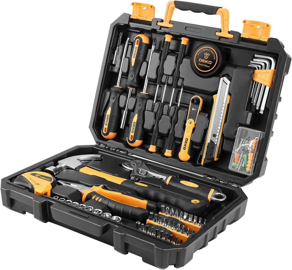 100 Piece General Household Hand Tool Kit with Plastic Tool Box Storage Y9472