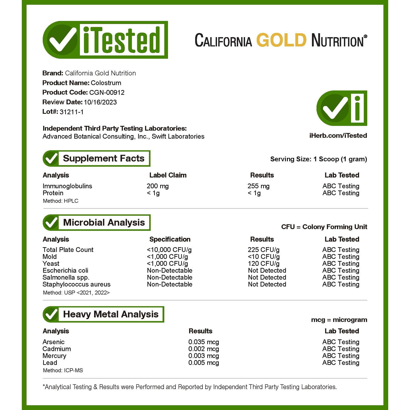 Colostrum, 7.05 oz (200 g) Q262