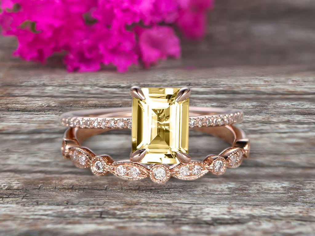 Emerald Cut Champagne Diamond Moissanite 10k Rose Gold Engagement Ring Z484191