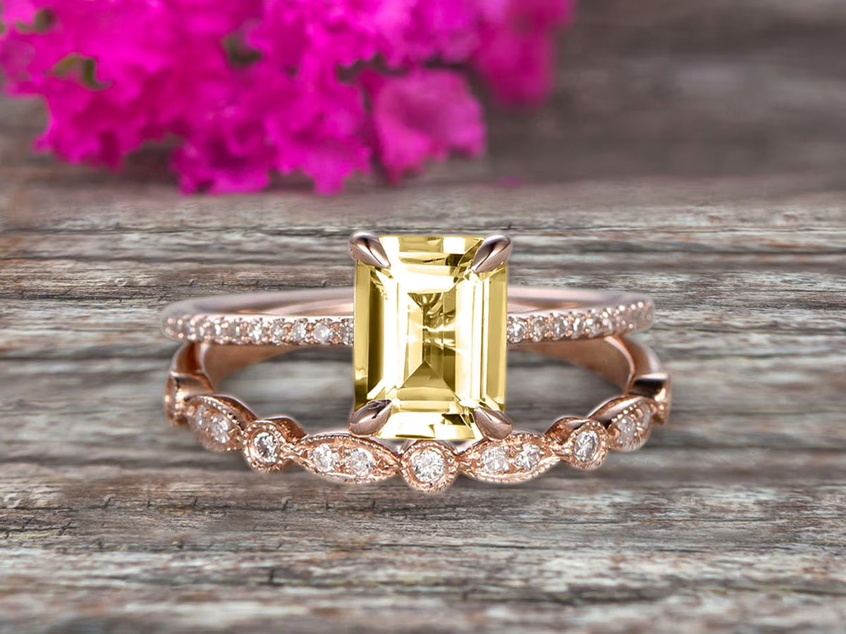Emerald Cut Champagne Diamond Moissanite 10k Rose Gold Engagement Ring Z484191