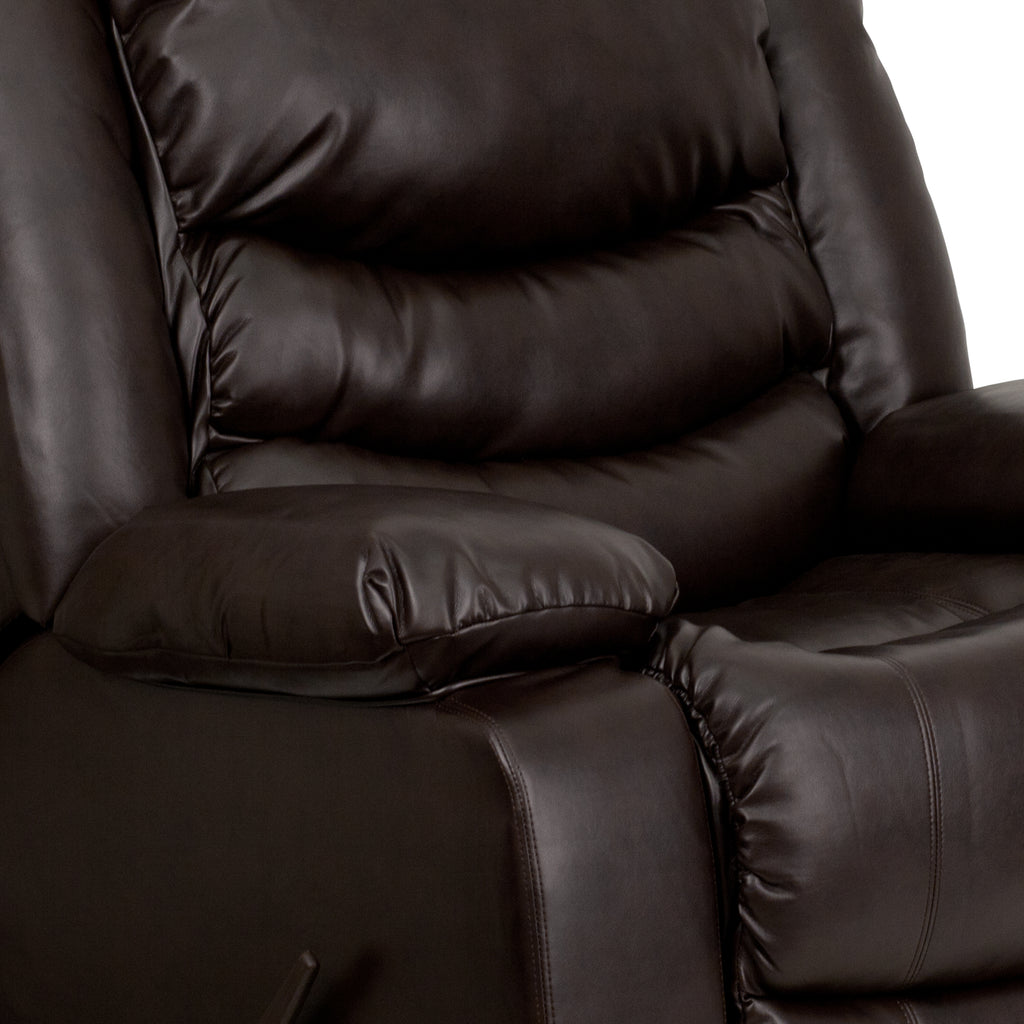 Plush Brown LeatherSoft Lever Rocker Recliner with Padded Arms I182945