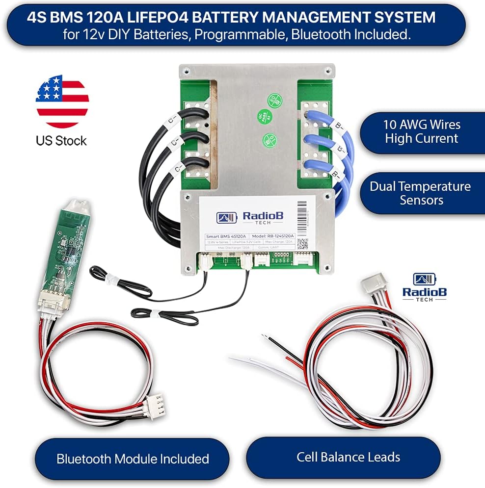 Smart BMS 4S 12V 120A Lifepo4 Lithium Battery Protection Board with Balance Leads and Wireless Bluetooth Module G4439