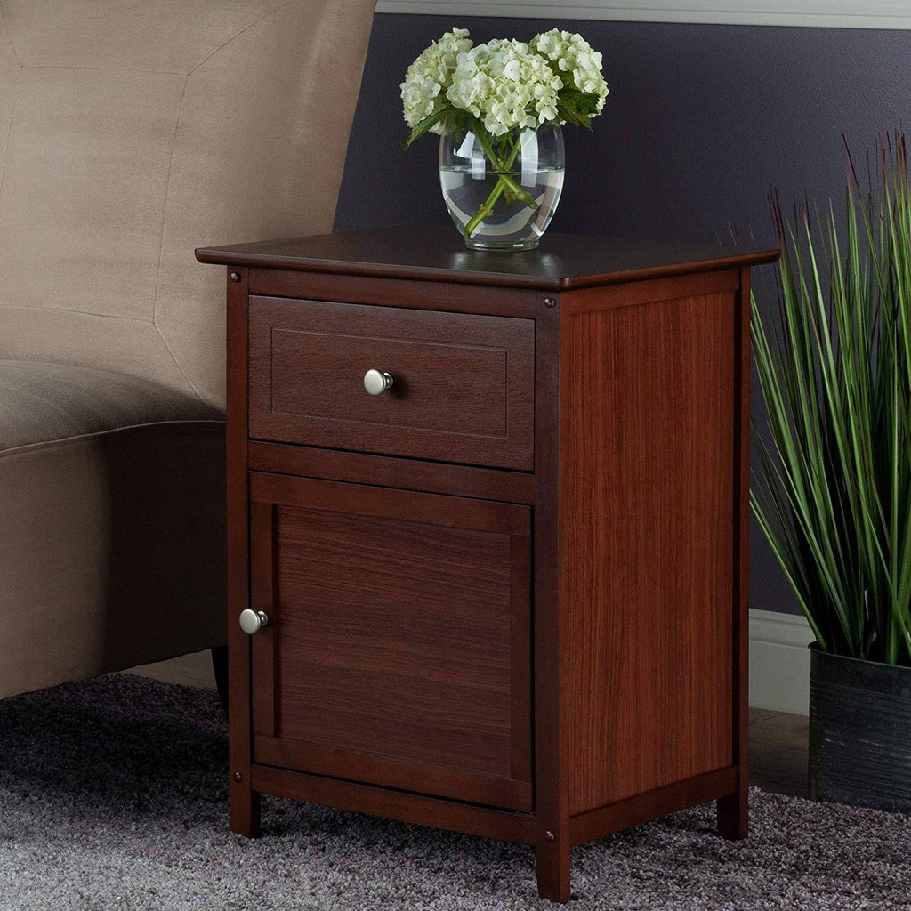 Antique Walnut Night Stand with Drawer and Cabinet Z610751