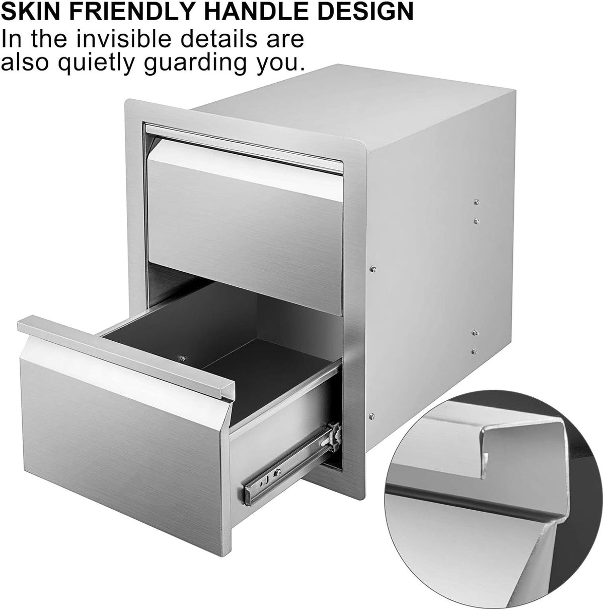 Stainless Steel Double Access BBQ Drawers Box Frame Style Flush Mount Outdoor Kitchen Storage Double Drawers D573459