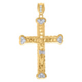 10k Two Tone Gold Mens CZ Cross Pendant Necklace C5681