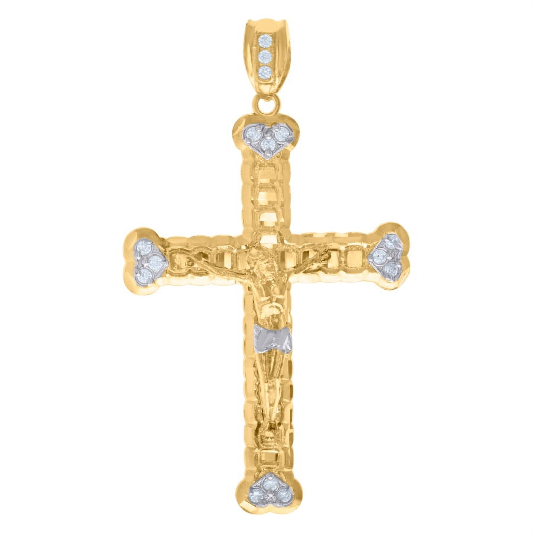 10k Two Tone Gold Mens CZ Cross Pendant Necklace C5681