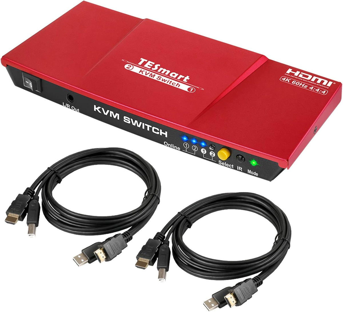 2x1 HDMI KVM Switch 4K@60Hz Ultra HD with 2 Pcs 5ft KVM Cables P33611