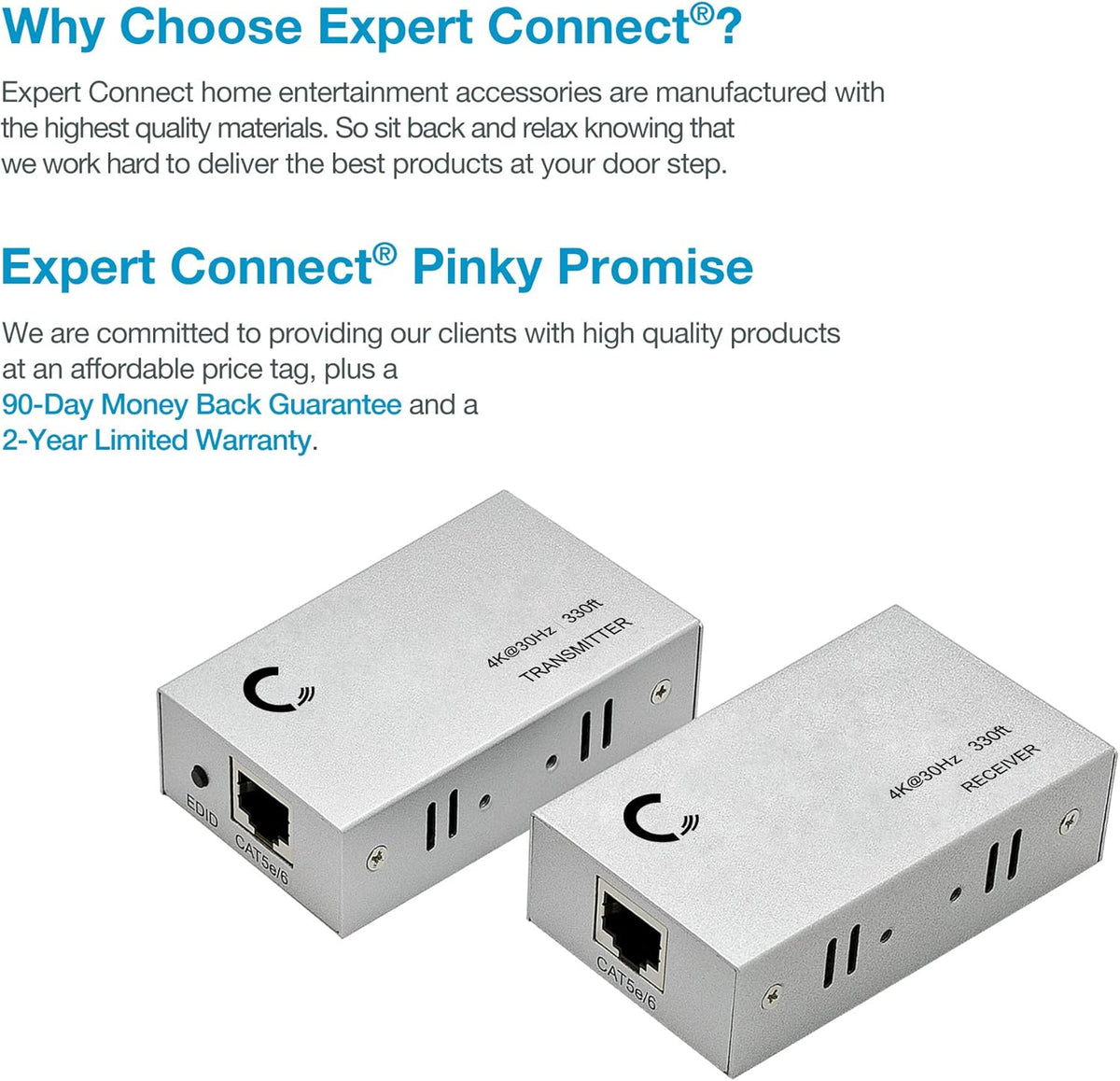 4K 330ft HDMI Extender Over Cat5e / Cat6 / Cat7 Ethernet Cable, Pack of 2 S158047
