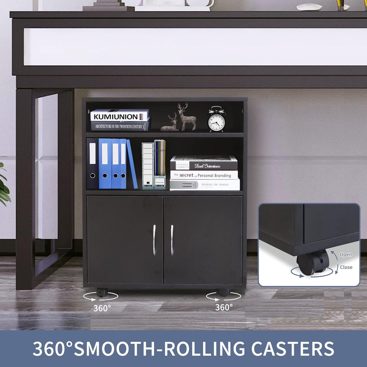 Black 3 Drawer Rolling File Cabinet with Wheels V921
