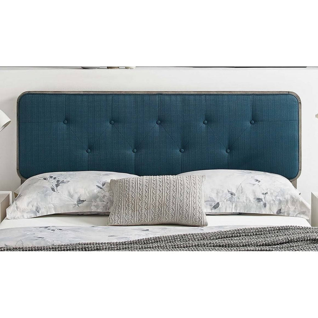 King Size Blue Fabric Tufted Wooden Headboard E548