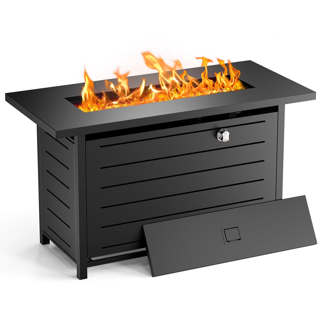 42" 2 in 1 Outdoor Propane Fire Pit Table with Lid, Lava Rock, 50,000 BTU V8208