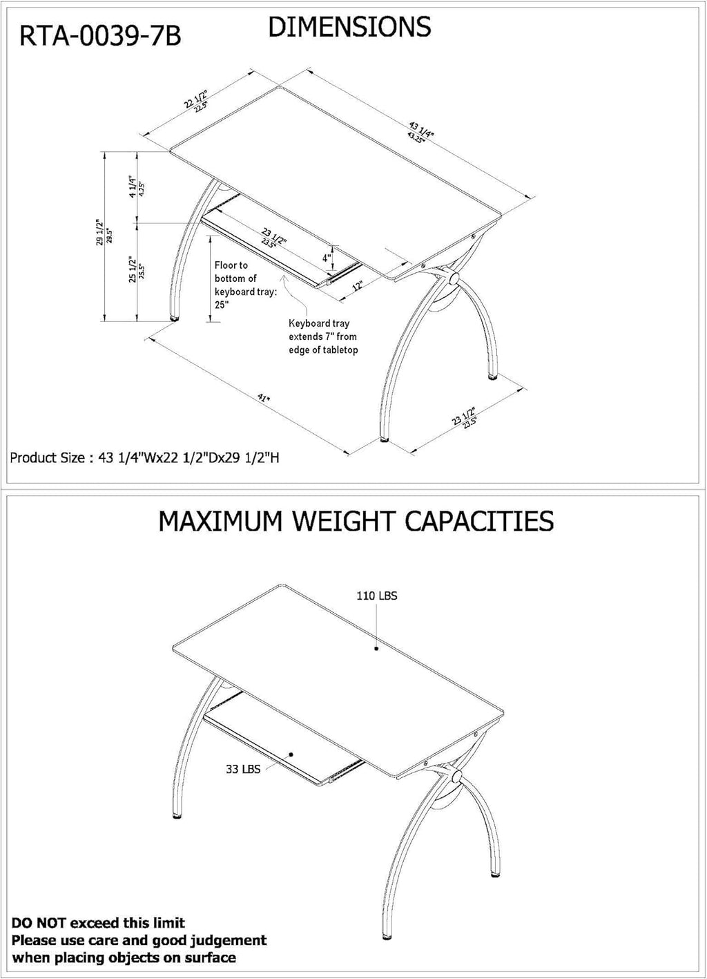 Clear Glass Top Computer Desk with Pull Out Keyboard Panel U82273