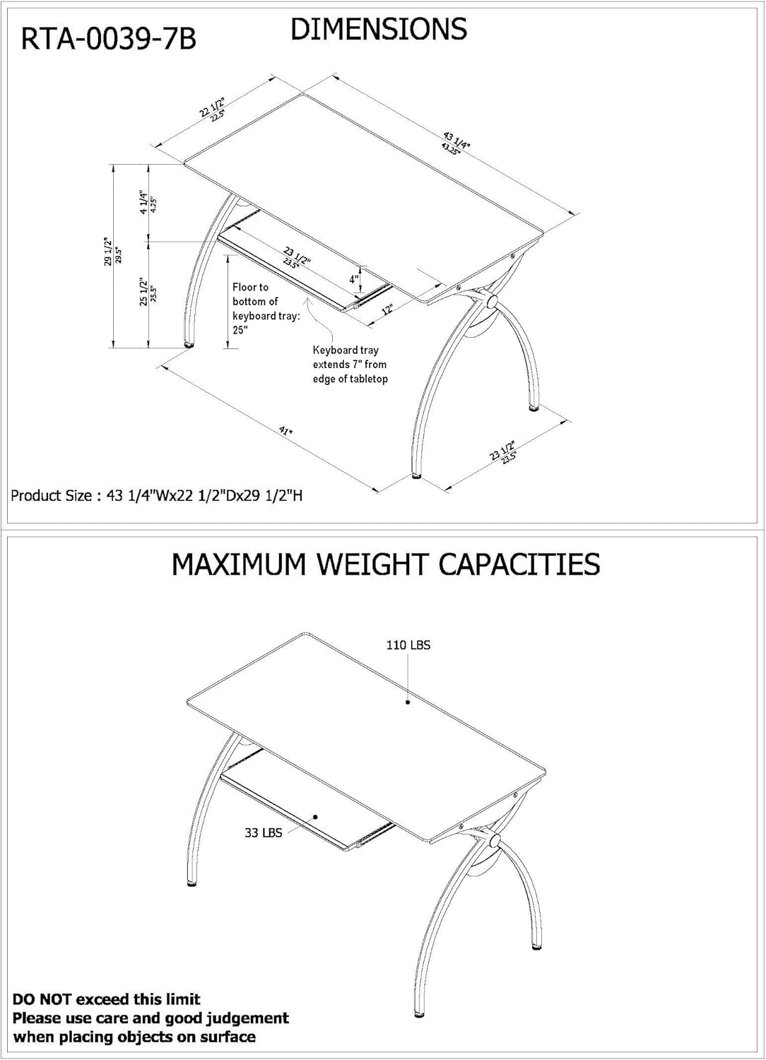 Clear Glass Top Computer Desk with Pull Out Keyboard Panel U82273