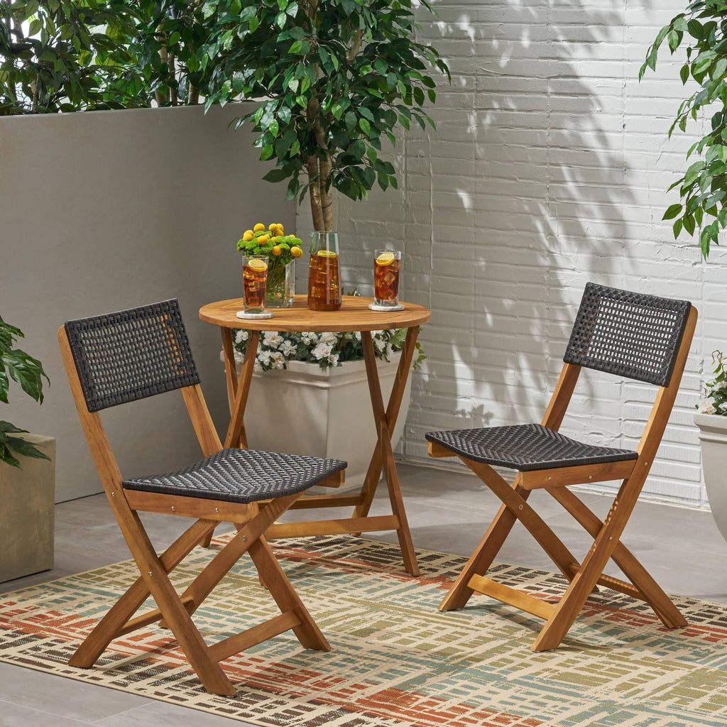 2pk Acacia Wood Foldable Patio Bistro Chairs Teak H580624