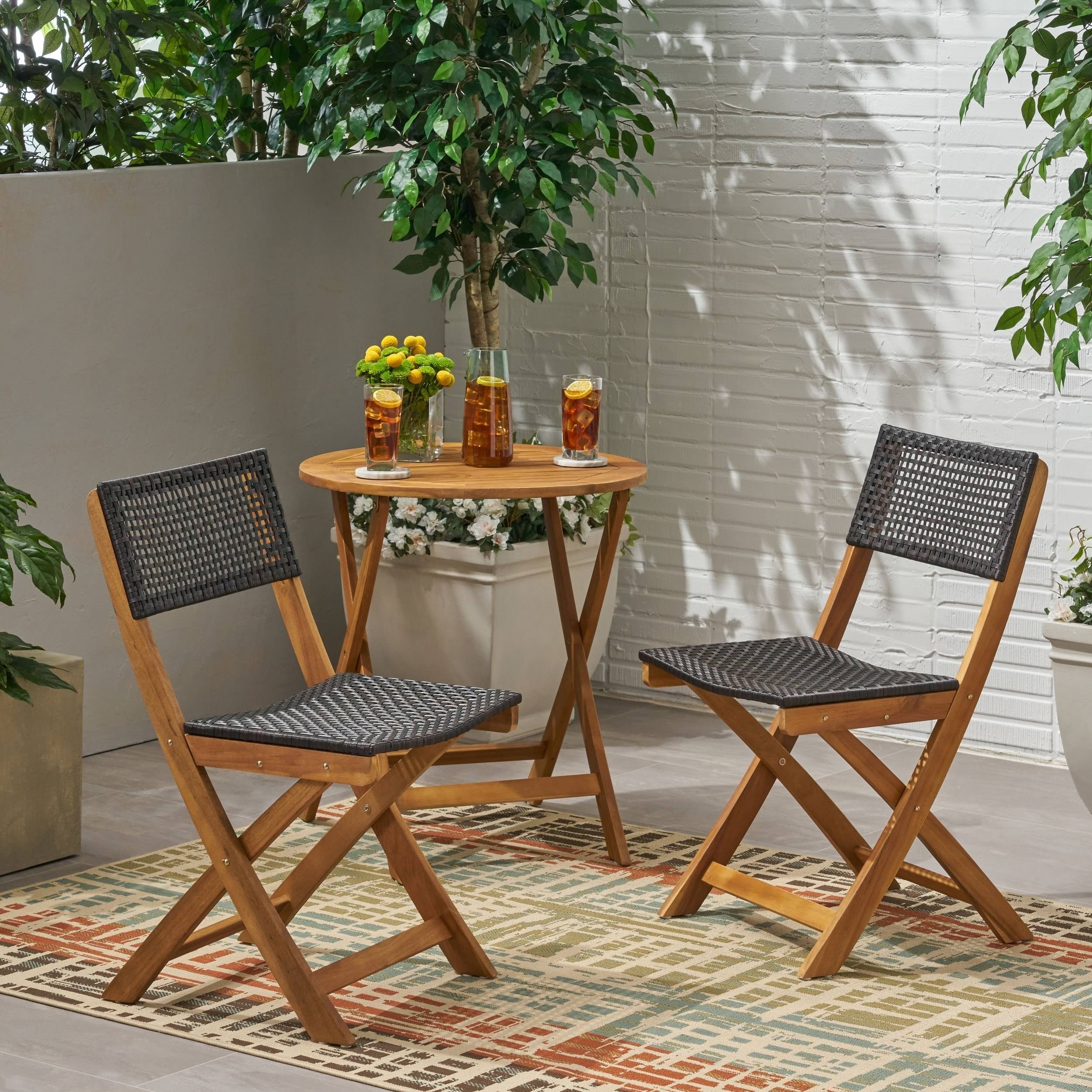 2pk Acacia Wood Foldable Patio Bistro Chairs Teak H580624