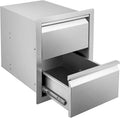 Stainless Steel Double Access BBQ Drawers Box Frame Style Flush Mount Outdoor Kitchen Storage Double Drawers D573459
