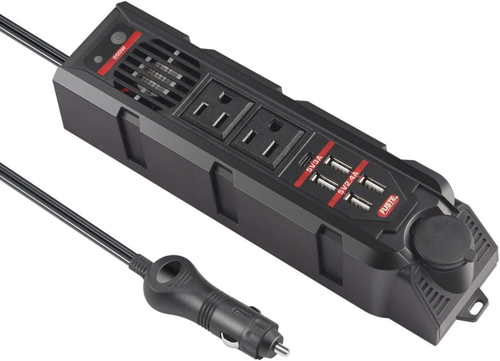 200W Power Inverter, DC 12V to 110V AC Car Converter, Dual AC Outlets, Pack of 2 F29813