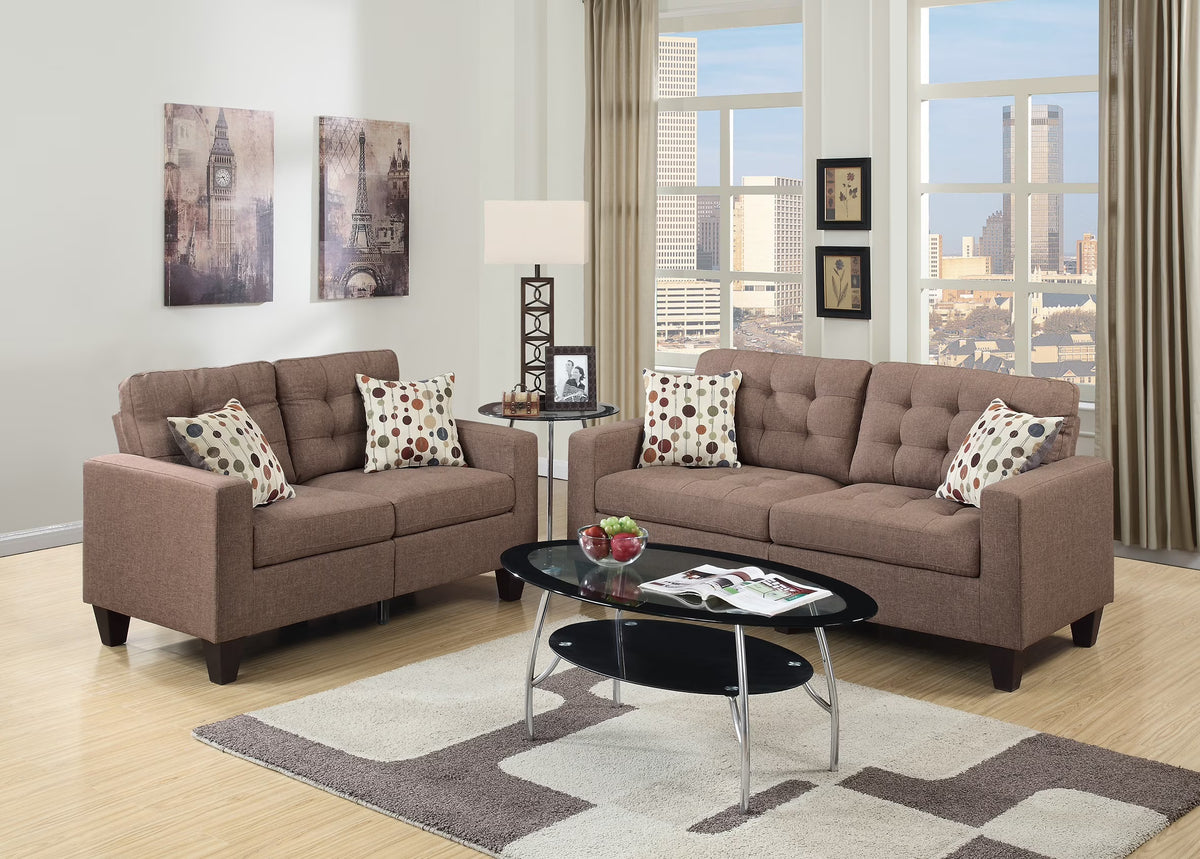 2pc Sofa Set in Light Coffee Polyfiber R419920