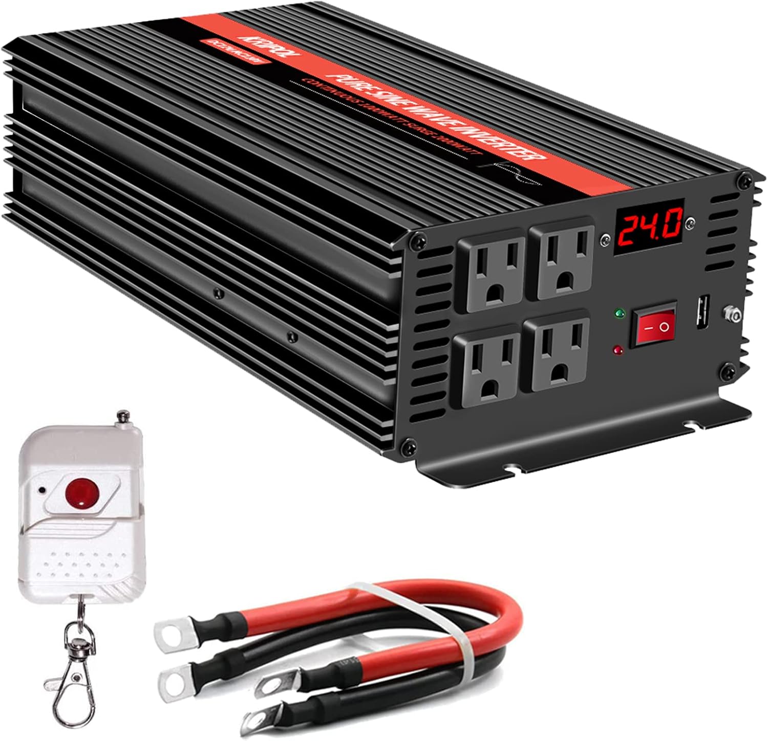 3000 Watt Pure Sine Wave Power Inverter 12V DC to 110V AC with 4 AC Outlets & USB Output J699292